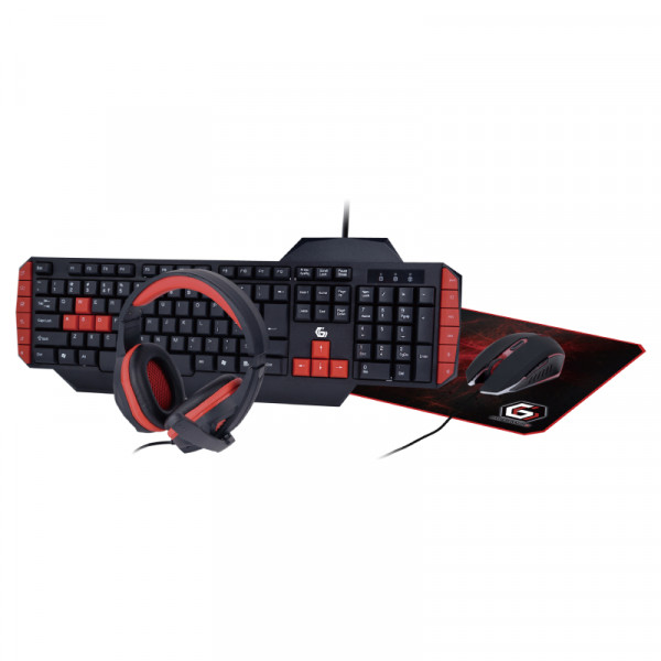 4-in-1 Gaming Kit - QWERTY keyboard, Headset, Muis & Muispad - Zwart/Rood