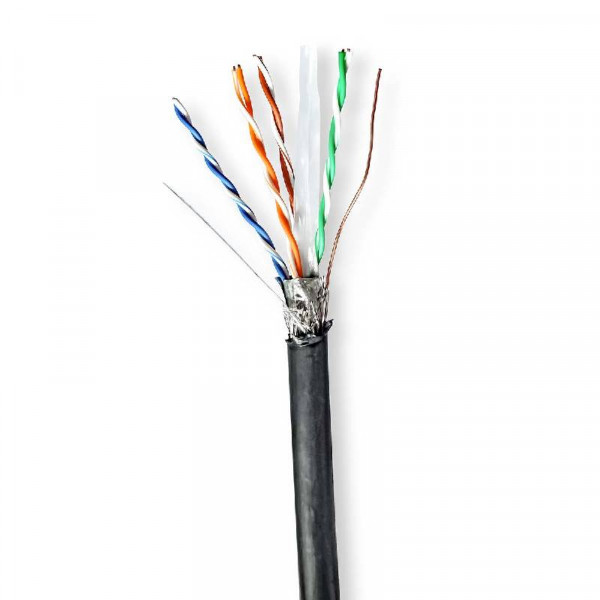 S/FTP CAT6 Gigabit Netwerkkabel - CU - 24AWG - Stug - Outdoor - 100 meter - Afroldoos - Zwart
