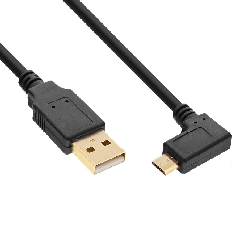 USB-A (m) - Micro USB-B (m) Haaks Rechts - USB 2.0 - 1 meter - Verguld - Zwart