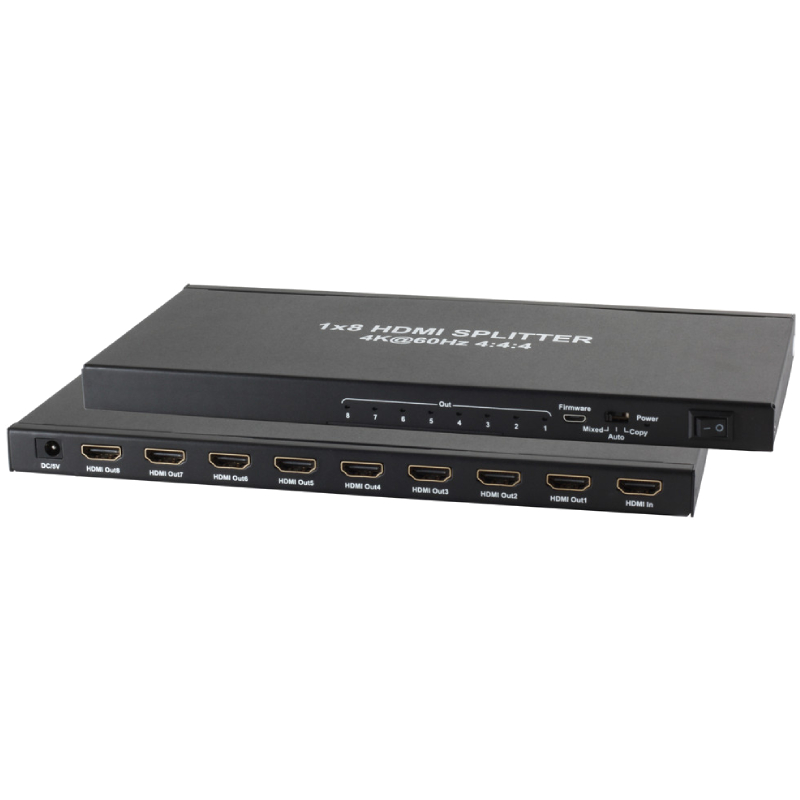 HDMI Splitter - 8-poorts - 4K 60Hz - Metaal - Zwart