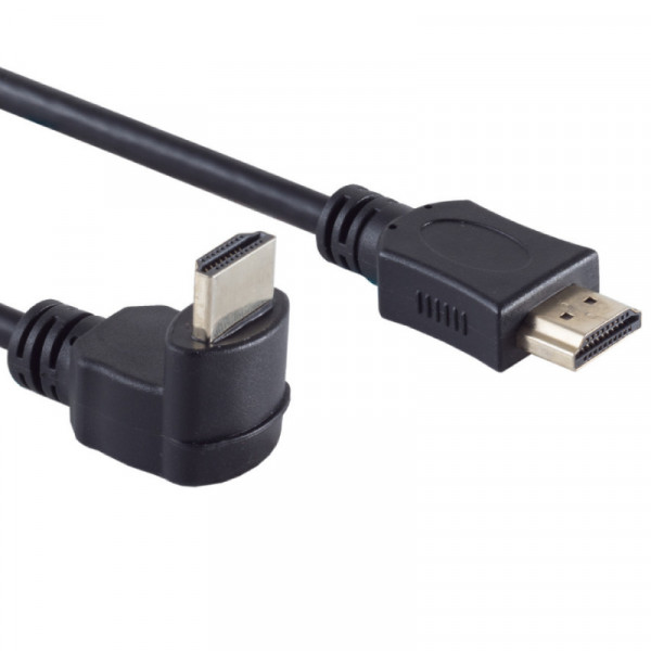 HDMI 1.4 Kabel - 4K 30Hz - 1 kant haaks omlaag - Verguld - 2 meter - Zwart