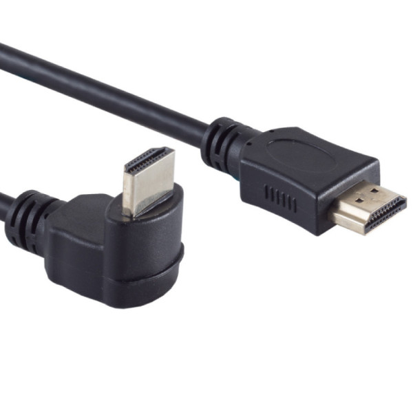 HDMI 1.4 Kabel - 4K 30Hz - 1 kant haaks omlaag - Verguld - 3 meter - Zwart