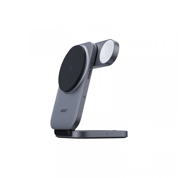 Aukey 3-in-1 Opvouwbare Draadloze oplader - 15W Magsafe Compatible - Zwart/Grijs