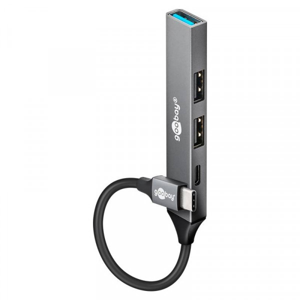 USB-C Hub - 3x USB-A en 1x USB-C - USB 3.2 Gen 1 - 0,1 meter - Grijs