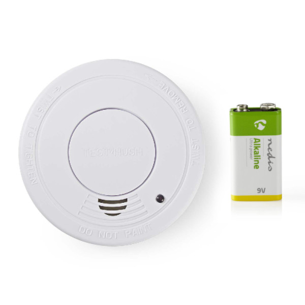Rookmelder - Batterij - 85dB - Met Pauze- en Testknop - 100mm - Wit