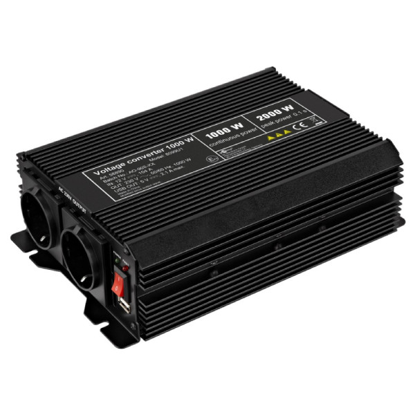 12V naar 230V Gemodificeerde Sinus Spanningsomvormer - 1000W - Premium - Zwart