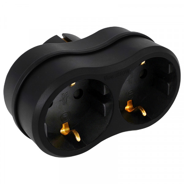 Horizontale Stopcontact Splitter - 2-voudig - Horizontale Stopcontacten - Randaarde - Wave - Zwart