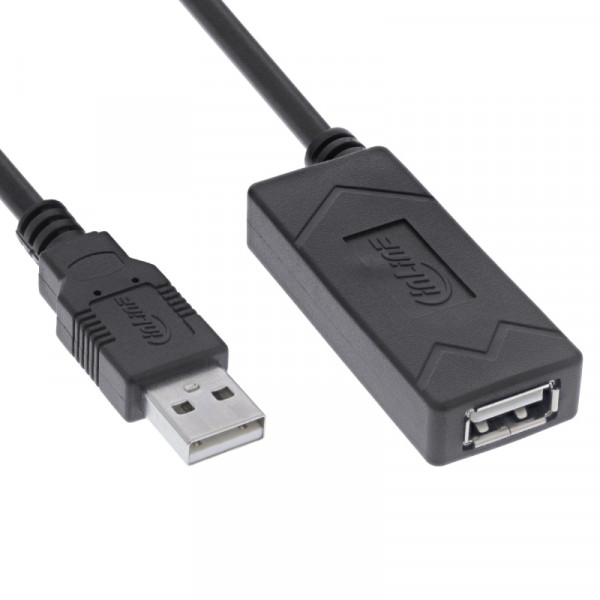 InLine Actieve USB Verlengkabel - USB 2.0 - USB-C (v) voor extra voeding - 5 meter - Zwart