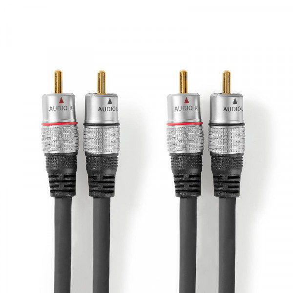 Premium Stereo Tulp Kabel - Verguld - 1,5 meter - Antraciet