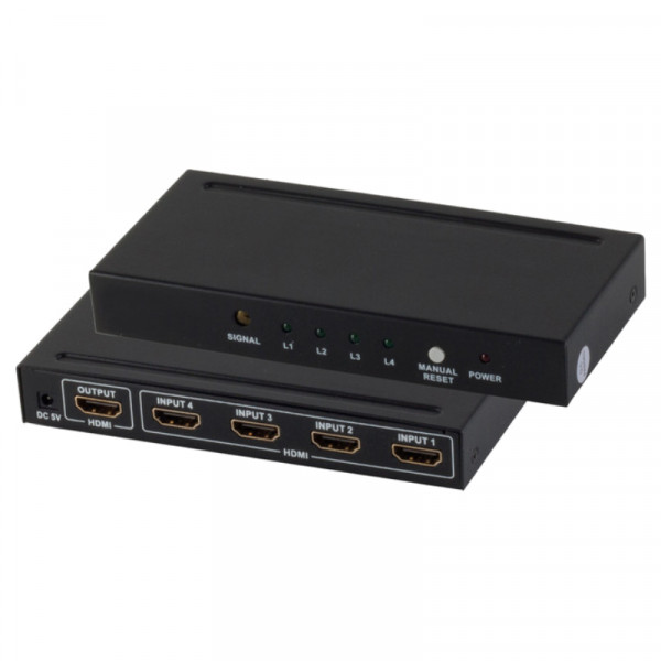 HDMI Schakelaar - 4-poorts - 4K 30Hz - Metaal - Zwart