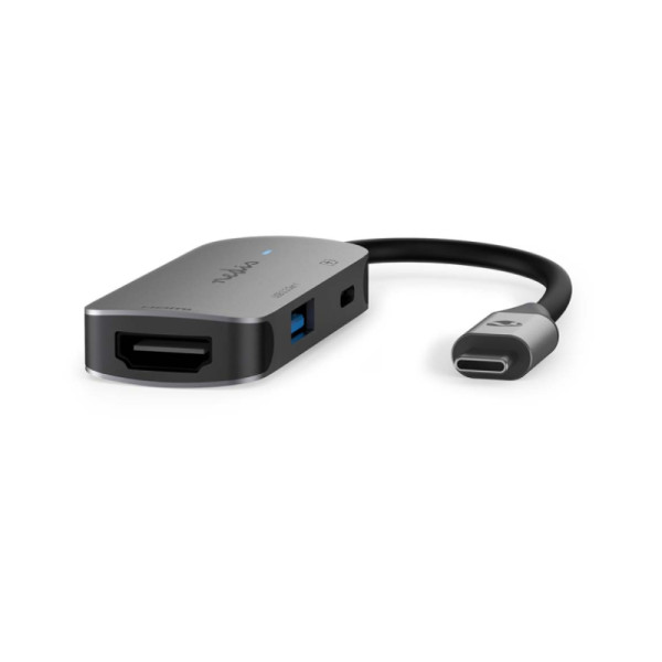 USB-C Hub - 1x USB-A, USB-C, HDMI 4K 30Hz - Power Delivery tot 100W - 0,1 meter - Grijs