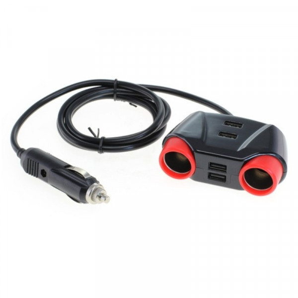 6-in-1 Autolader - 50W - 4x USB-A en 2x Sigaretten aansteker plug - 1,2 meter - Zwart
