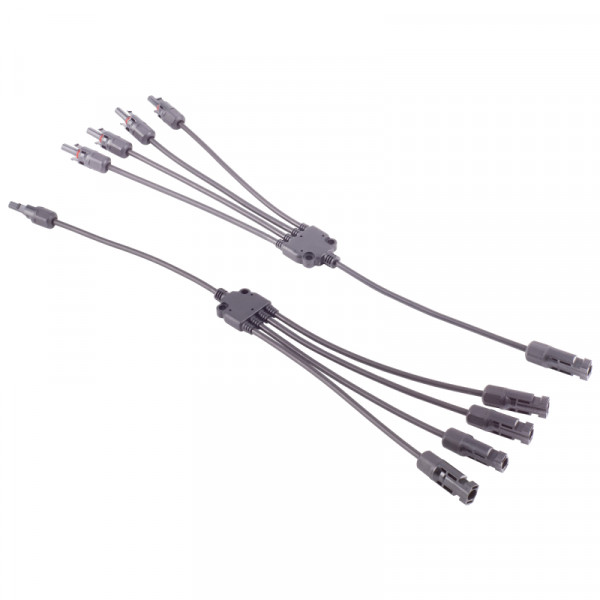 MC4 Solar Y-kabel Set - 1x (m) naar 4x (v) en 1x (v) naar 4x (m) - 6mm2 - 0,6 meter - Zwart