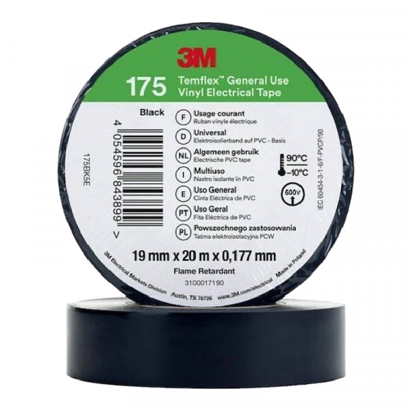 3M Isolatie Tape - 19mm breed - 0,178mm dik - 20 meter - Zwart