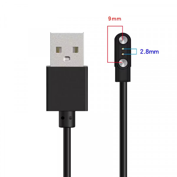 Oplaadkabel voor diverse smartwatches - Universele 2,8-9mm connector - 0,6 meter - Zwart