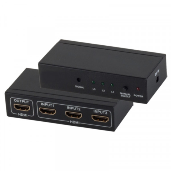 HDMI Schakelaar - 3-poorts - 4K 30Hz - Metaal - Zwart