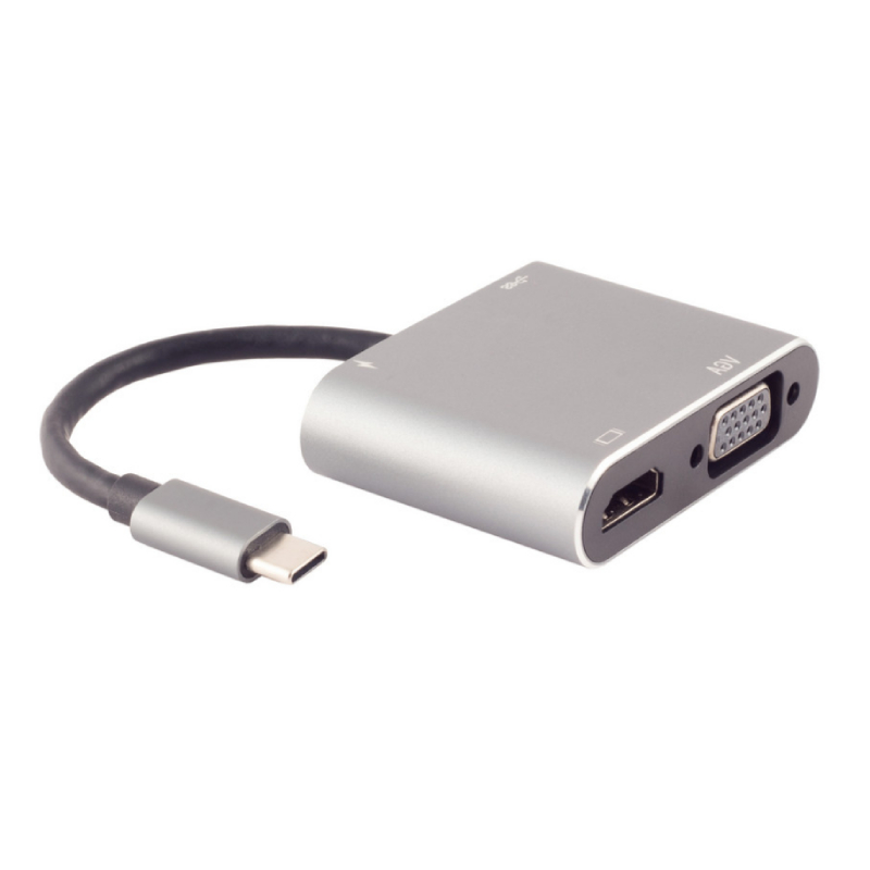 USB-C 3.2 Gen 1 Multiport Adapter - VGA, HDMI, USB-A en USB-C PD - 0,12 meter - Grijs