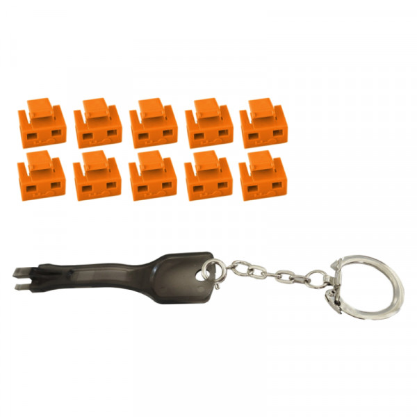 RJ45 Port blocker (m) set - 10 stuks - inclusief sleutel - Oranje