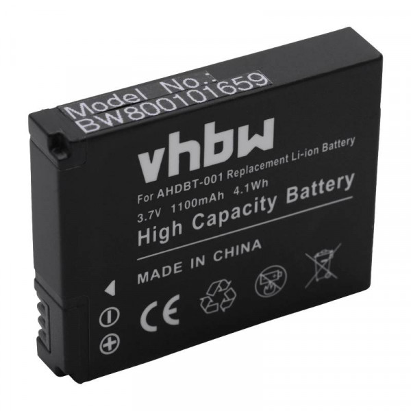 Accu voor GoPro Hero, HD Hero en HD Hero 2 - 3,7V - 1100mAh - Zwart