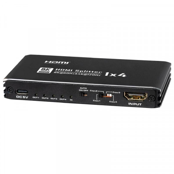 HDMI Splitter - 4-poorts - 8K 60Hz - Metaal - Zwart