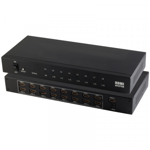 HDMI Splitter - 16-poorts - 4K 30Hz - Metaal - Zwart