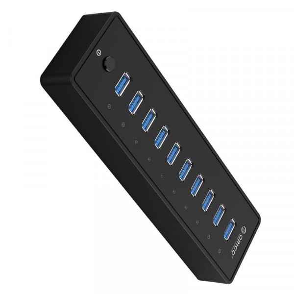 Orico USB-A Hub - 10x USB-A - Aan-uitschakelaar - Incl. datakabel - USB 3.2 Gen 1 - 1 meter - Zwart