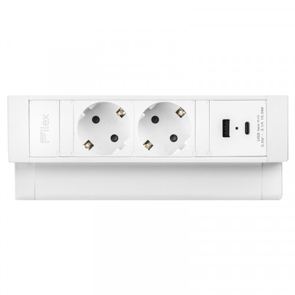 Power Desk Up 2.0 - 2x Schuko - USB-A en USB-C oplaadpoort - 1 meter eGST (m) - Wit