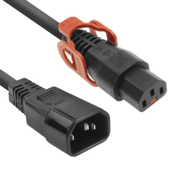 C13 IEC Lock+ - C14 Verlengkabel - 3 x 1mm2 - 2 meter - Zwart