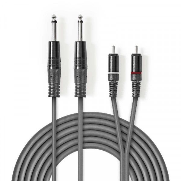 Stereo Tulp (m) - 2x 6,35mm Mono Jack (m) Kabel - 3 meter - Antraciet