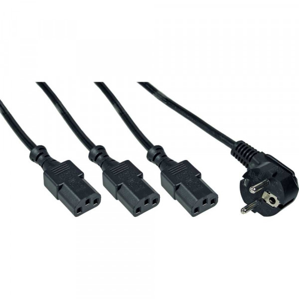 InLine Schuko - 3x C13 Voedingskabel Y split - 3 meter tot splitsing - 5 meter - Zwart