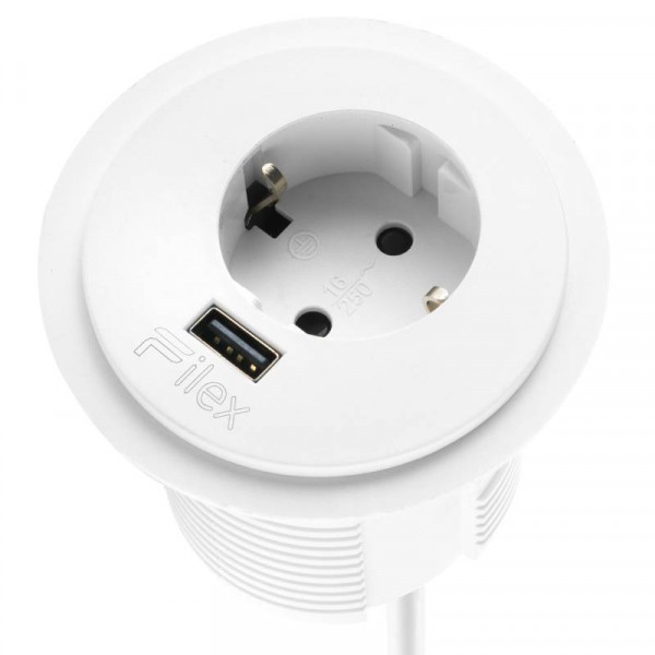 Power Spot - 1x Schuko - 1x USB-A oplaadpoort - 60mm - 1,7 meter eGST (m) - Wit