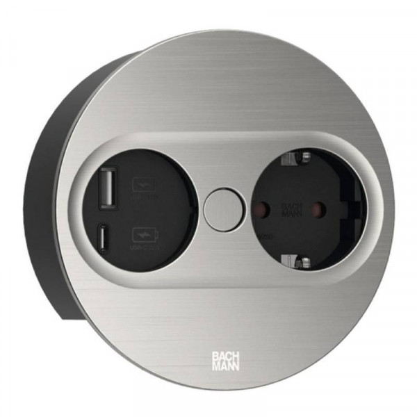 Bachmann Twist2 - 1x Schuko - USB-A en USB-C oplaadpoort - 105mm - 2 meter - RVS look