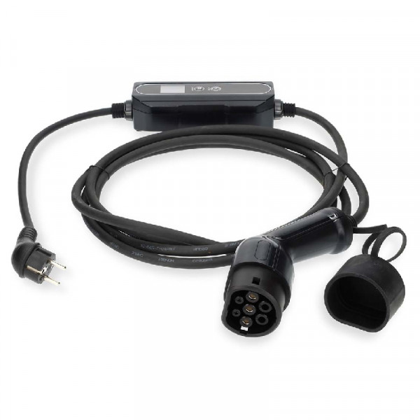 Draagbare Type 2 EV Oplader - Schuko naar Type 2 - 6-16A - 5 meter - Zwart