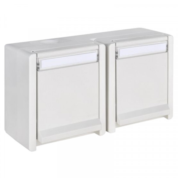 OPUS RESIST Wandcontactdoos voor buiten - 2-voudig - IP55 - Horizontaal - Wit