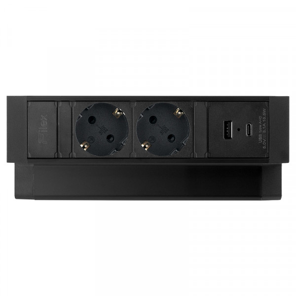 Power Desk Up 2.0 - 2x Schuko - USB-A en USB-C oplaadpoort - 1 meter eGST (m) - Zwart