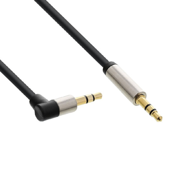 Slim 3,5mm Stereo Jack Kabel - Een kant haaks - Verguld - 2 meter - Zwart