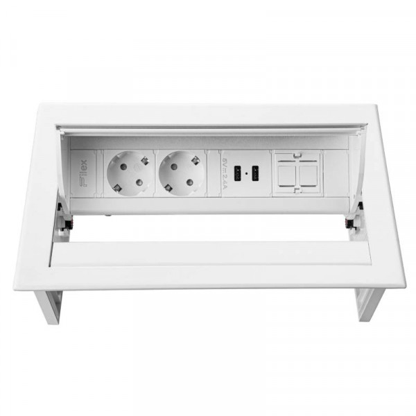 Power Desk In - 2x Schuko - 2x USB-A oplaadpoort - 1x Leeg - 1 meter eGST (m) - Wit