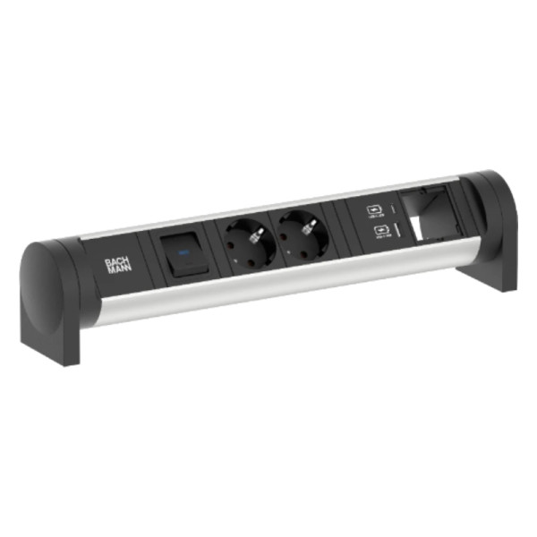 Bachmann Cycle Desk - 2x Schuko - USB-A en USB-C - 1x Leeg - 0,2 meter GST18-3® (m) - Zwart