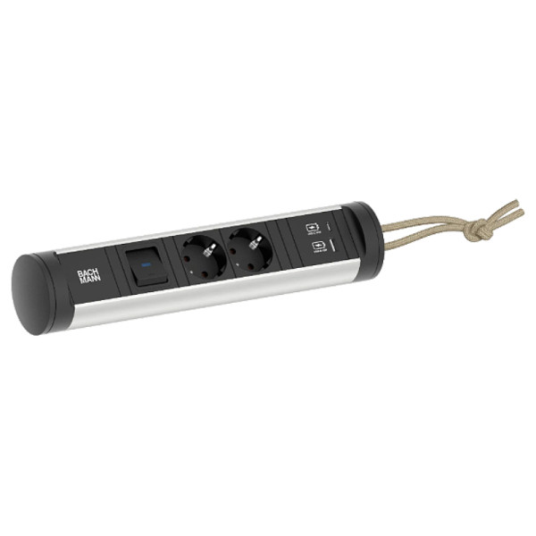 Bachmann Cycle Loop - 2x Schuko - USB-A en USB-C oplaadpoort - 0,2 meter GST18-3® (m) - Zwart