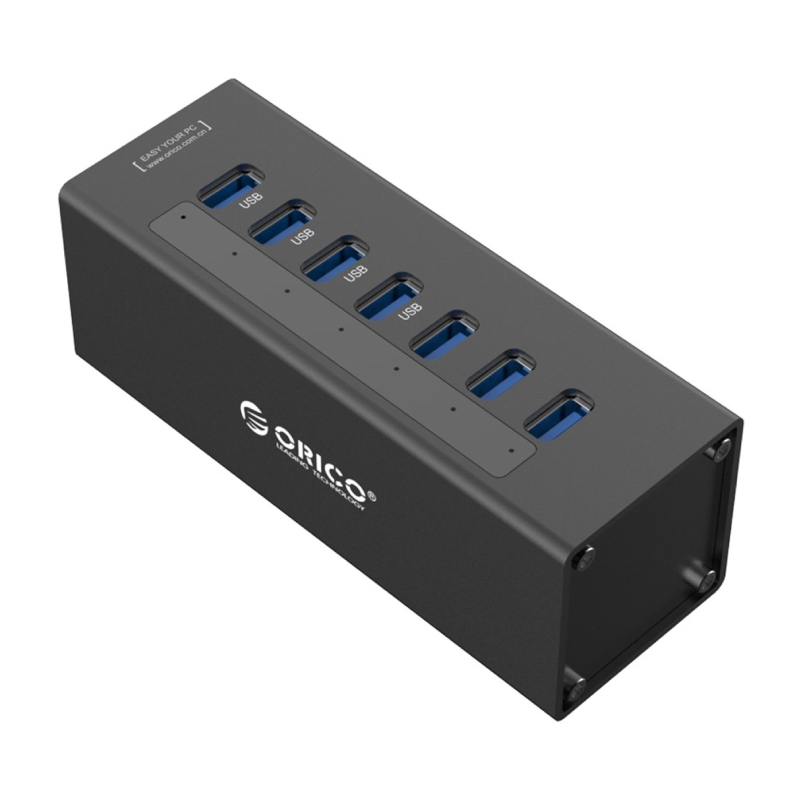 USB 3.0 hub met 7 poorten en externe voeding, zwart