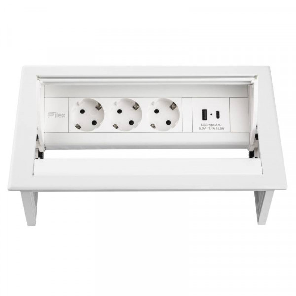 Power Desk In - 3x Schuko - USB-A en USB-C oplaadpoort - 1 meter eGST (m) - Wit