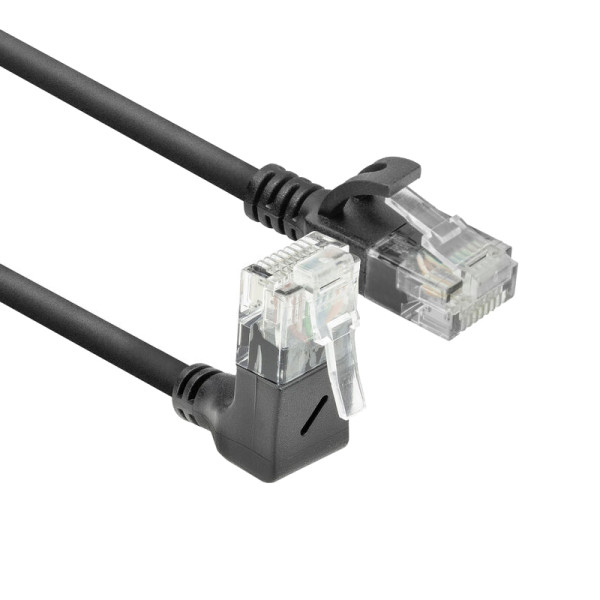 UTP CAT6A Slimline 10 Gigabit Netwerkkabel - 1 kant haaks naar boven - CU - 0,5 meter - Zwart
