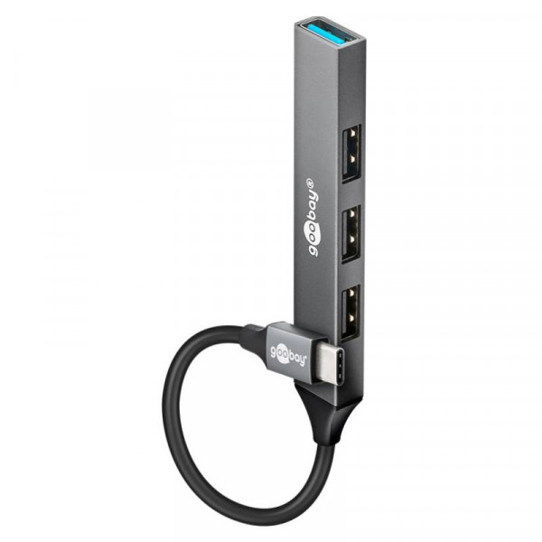 USB-C Hub - 4x USB-A - USB 3.2 Gen 1 - 0,1 meter - Grijs