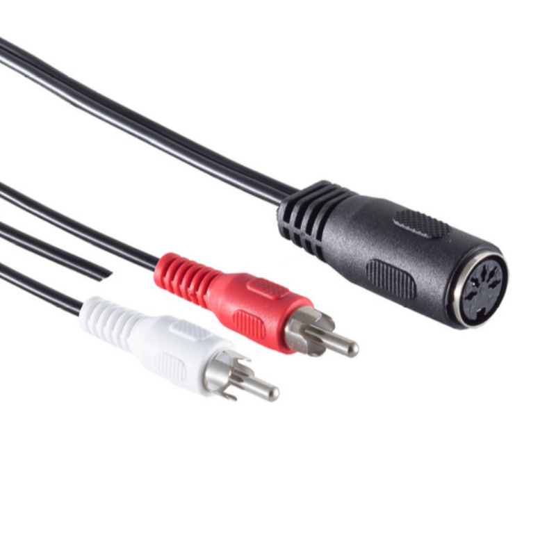 5-pin DIN (v) - Stereo Tulp (v) Kabel - Met aardedraad - 0,2 meter - Zwart