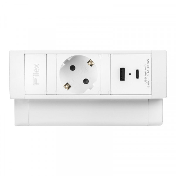 Power Desk Up 2.0 - 1x Schuko - USB-A en USB-C oplaadpoort - 1,5 meter - Wit