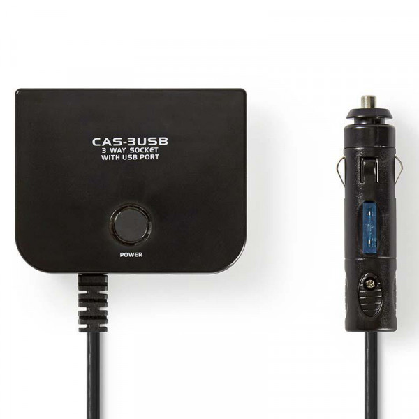 12V Sigarettenaansteker Splitter - 3-poorts - Met USB poort - 0,15 meter - Zwart