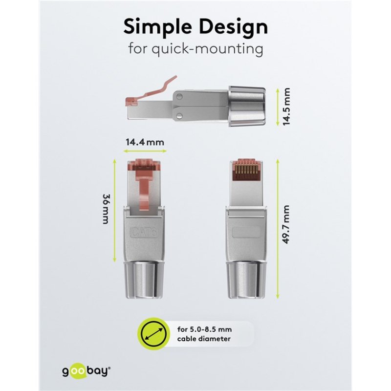 RJ45 stekker - Soort: Cat 6 Aansluiting: RJ45 male Geschikt voor: Flexibele en vaste kern Aantal: 10 stuks